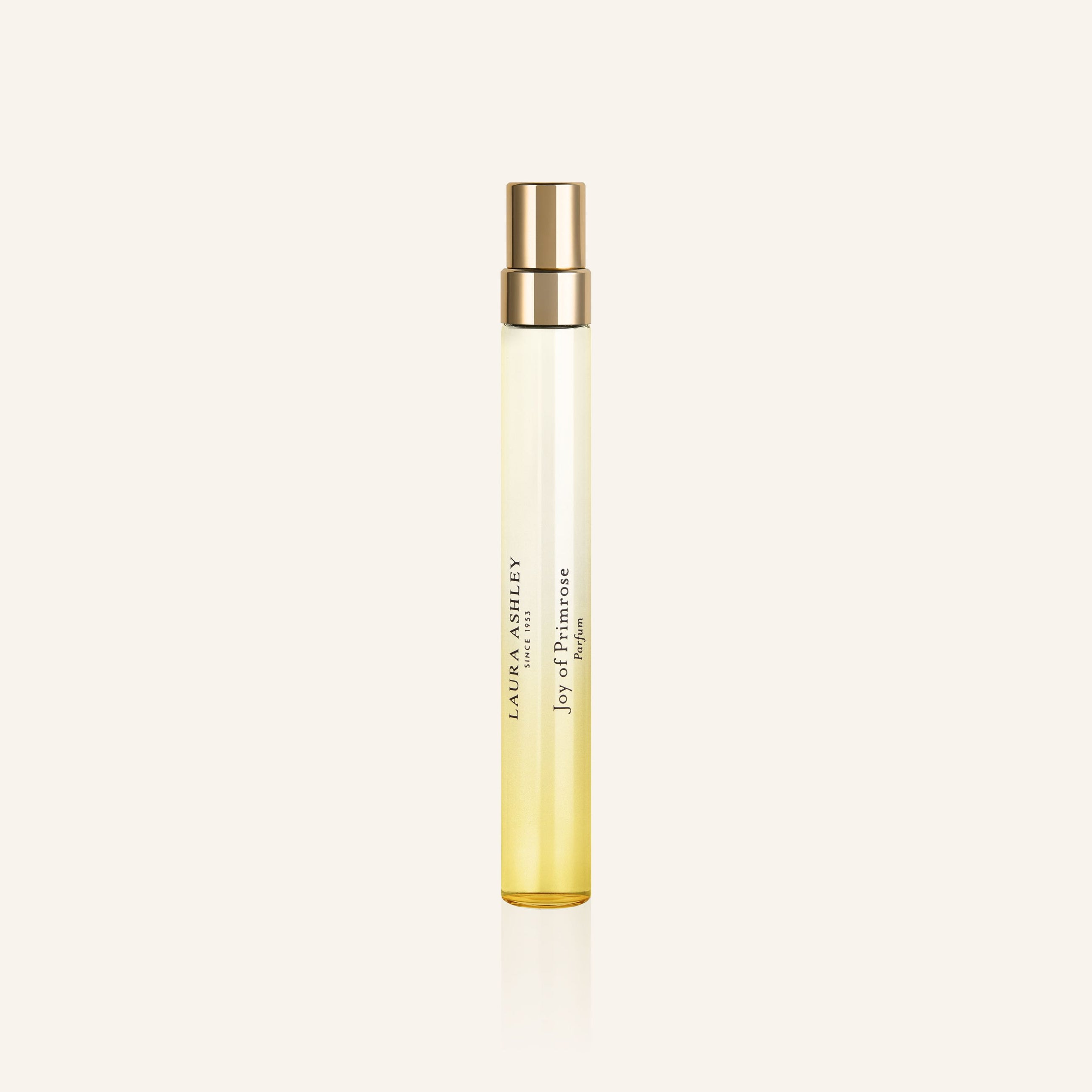 Joy of primrose Perfume bottle with gold cap on a white background